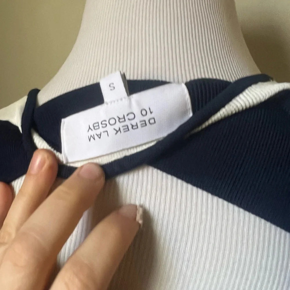 Derek Lam Striped Short-Sleeve Knit Top, Soft White/Blue, size Small - Picture 5 of 5
